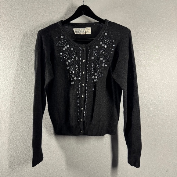 VTG Bob Mackie Studio Glamour: The Silk & Angora Silver/Pearl Beaded Cardigan - Picture 2 of 9